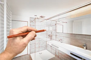 Bathroom remodeling hand drawing coming to life