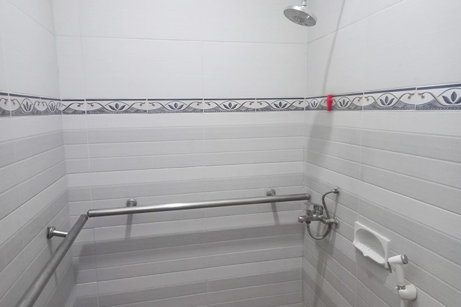 Shower made accessible with grab bars and a sprayer